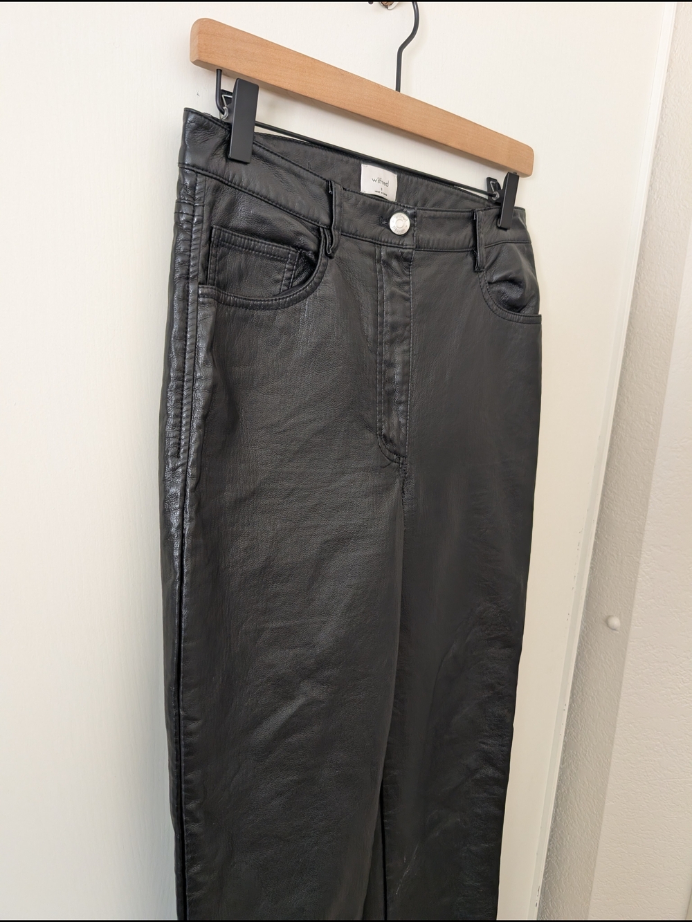 Aritzia Wilfred Womens 8 Black Faux Leather Straight Leg Pants Biker Classic - Picture 4 of 8
